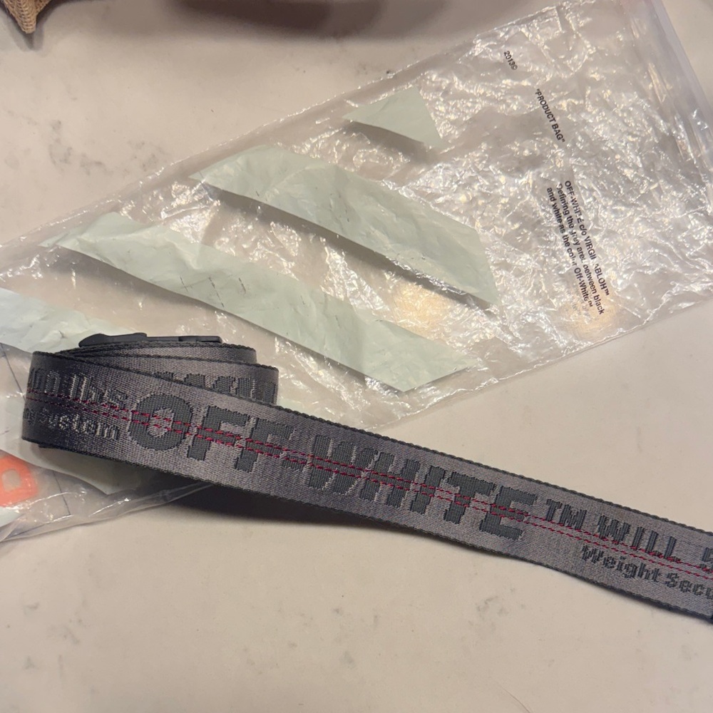 Off-White Gray and Black Logo Belt